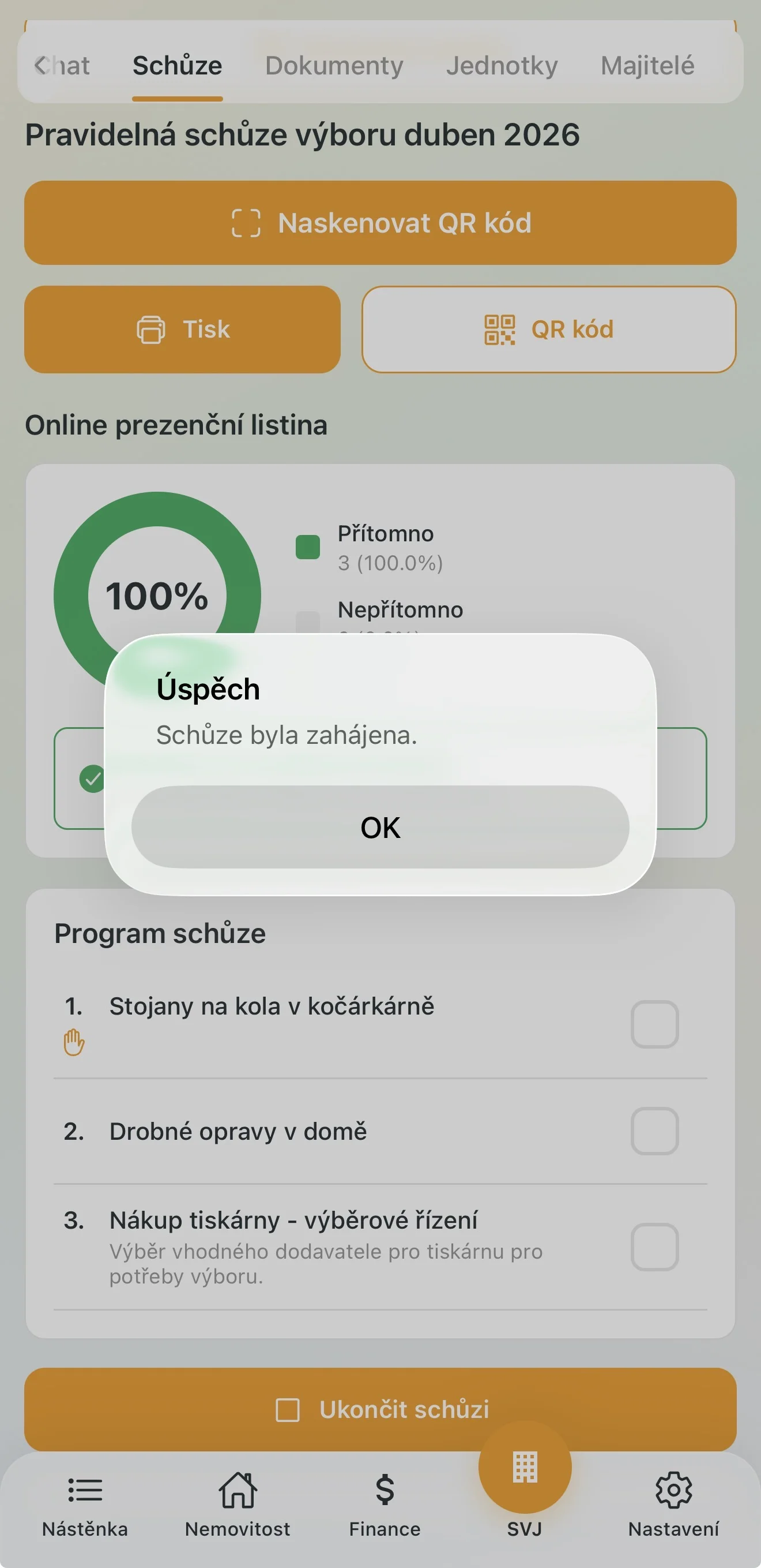 Schůze výboru zahájena