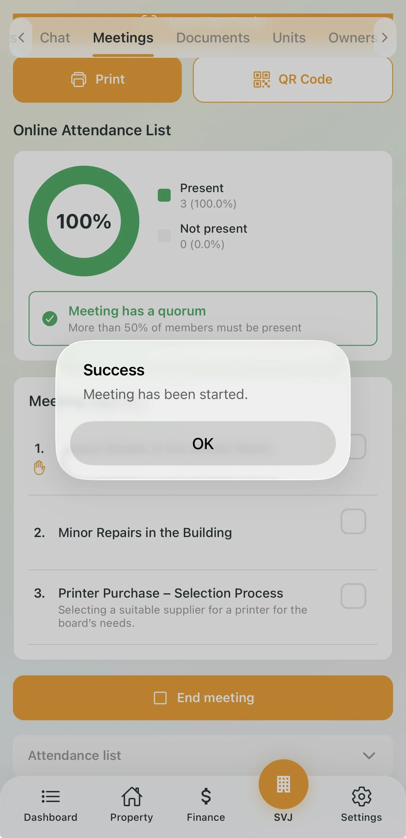 Board meeting opened