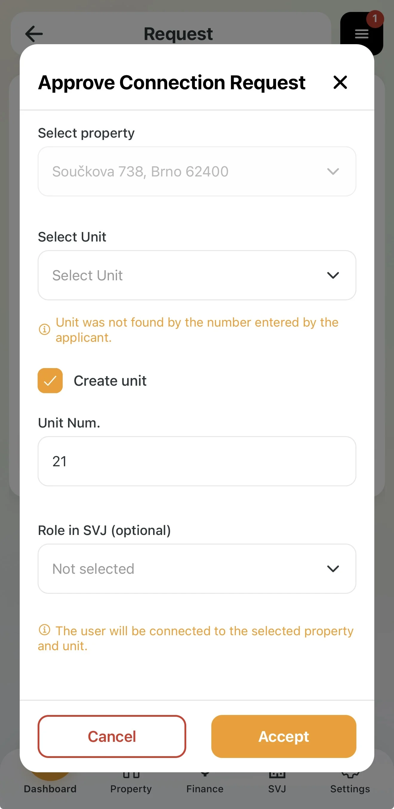 Alert for incorrect apartment number