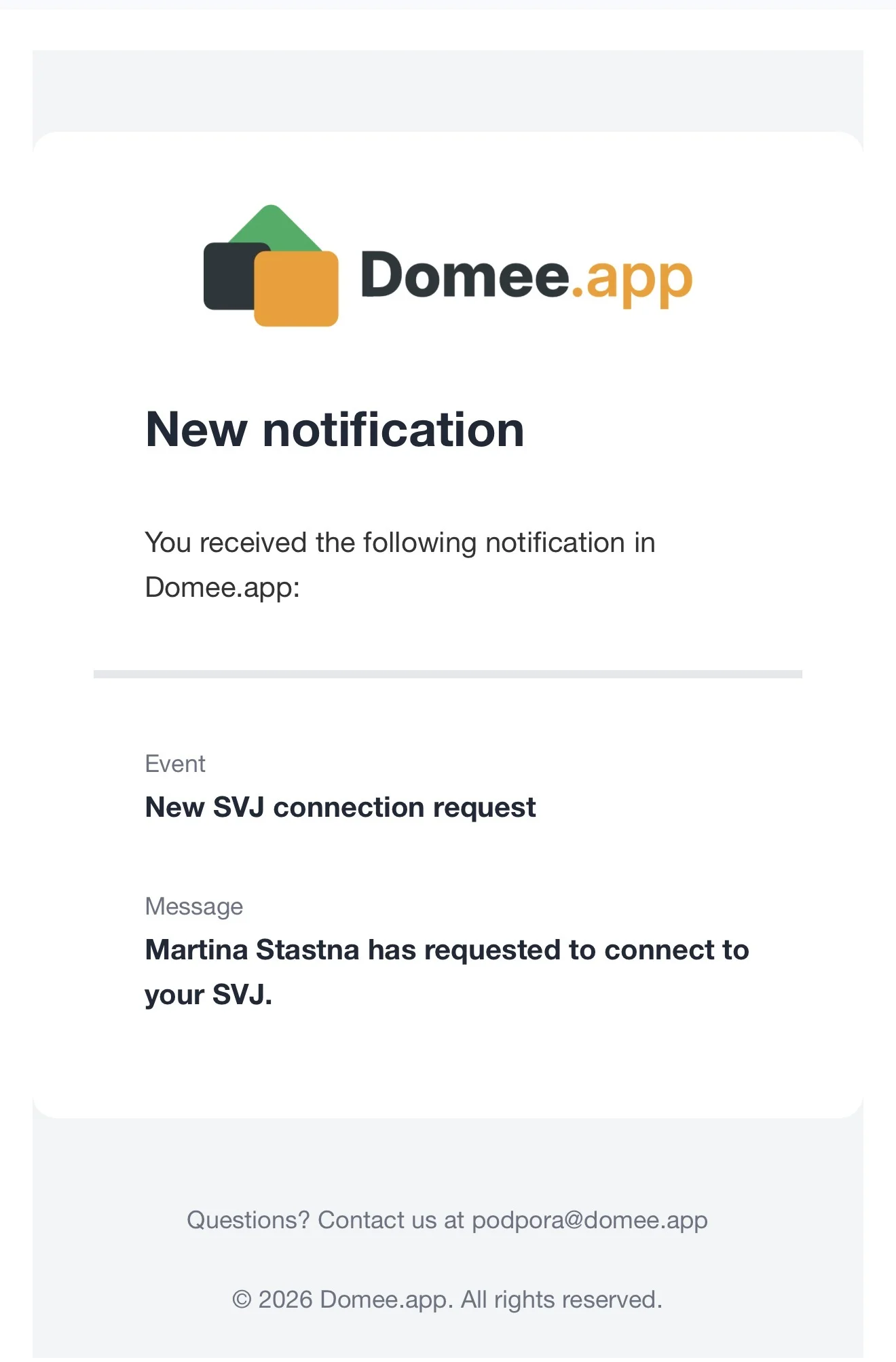 Email notification about a request