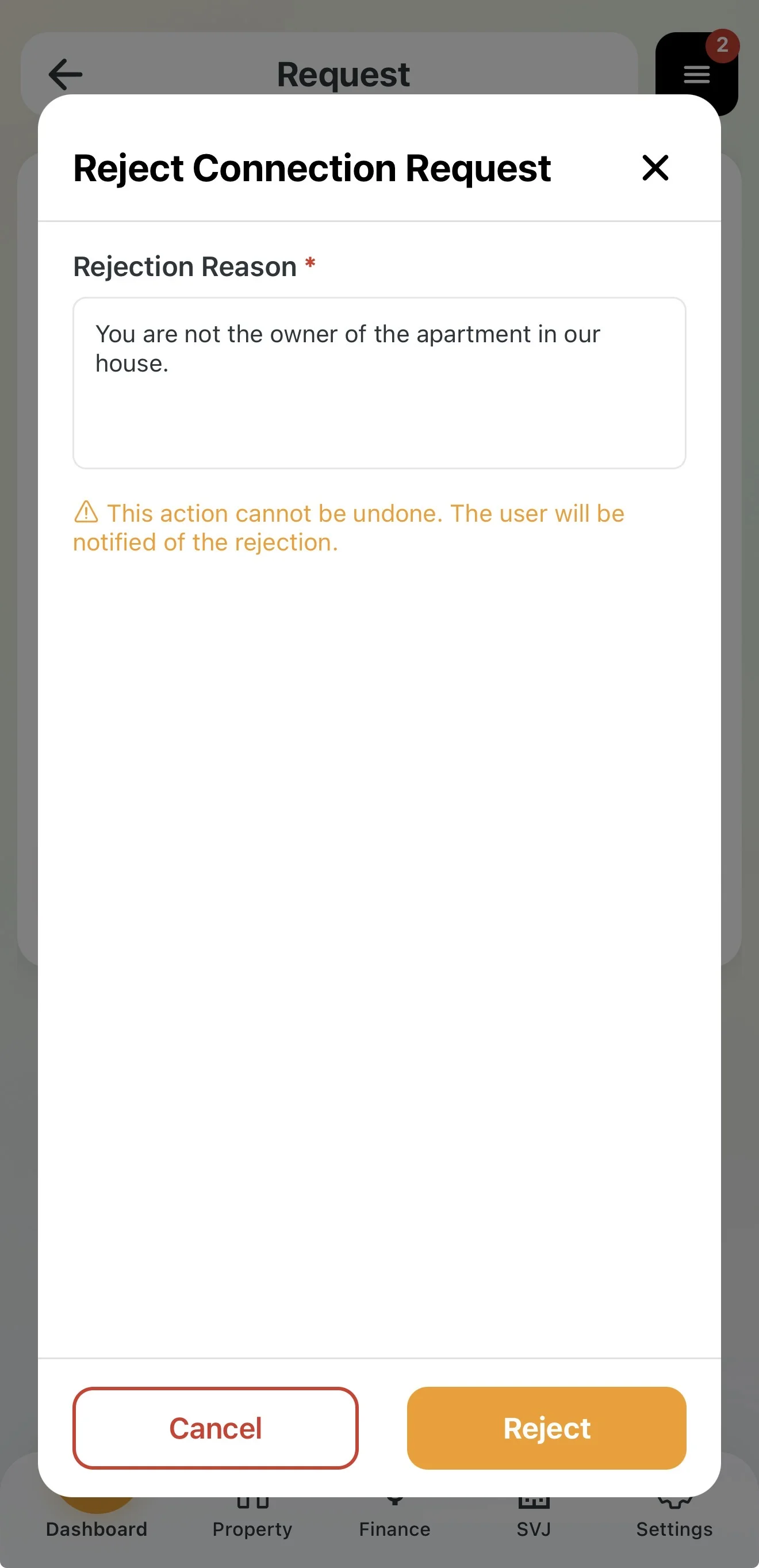 Rejection form