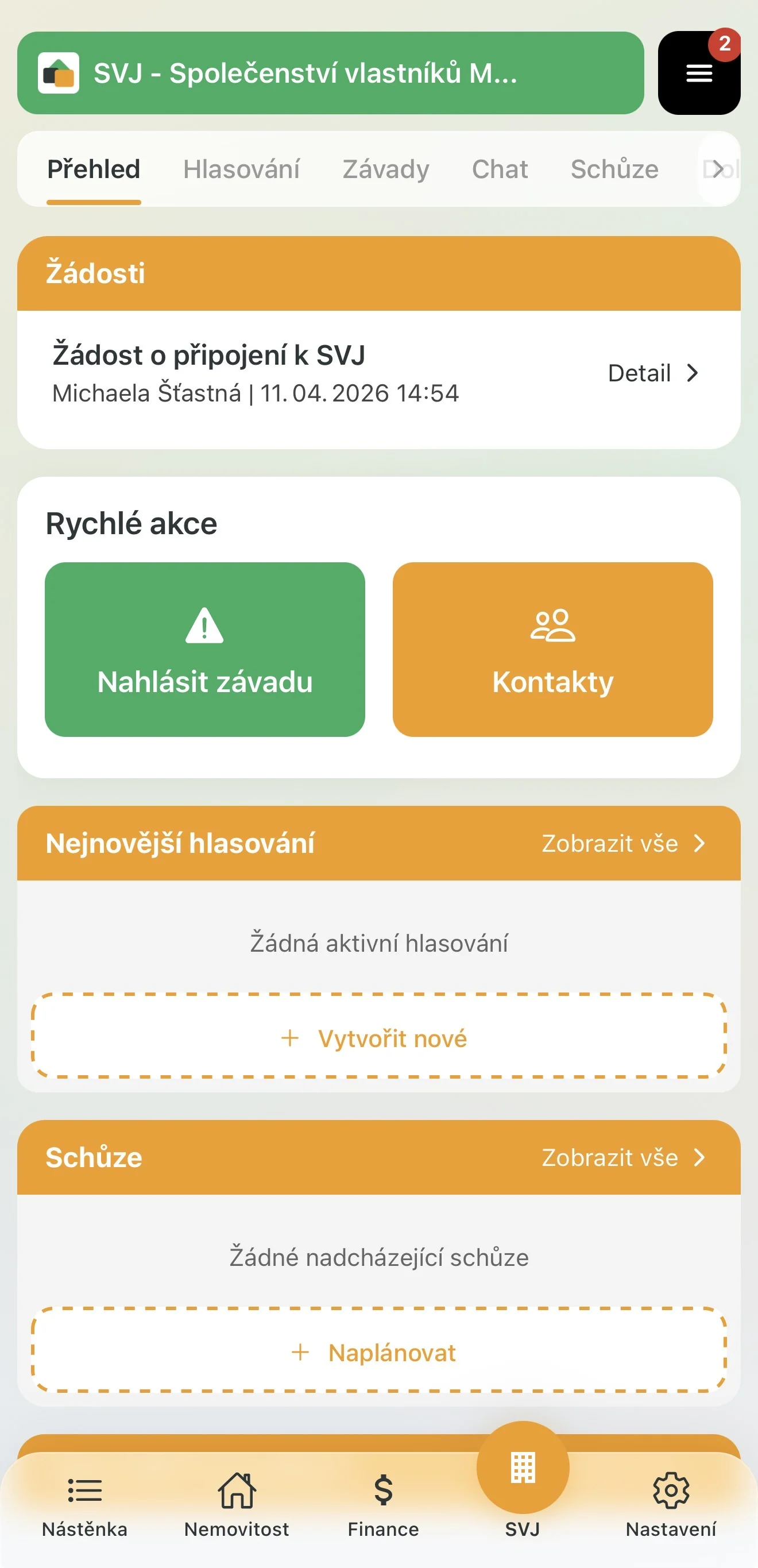 Žádosti v modulu SVJ
