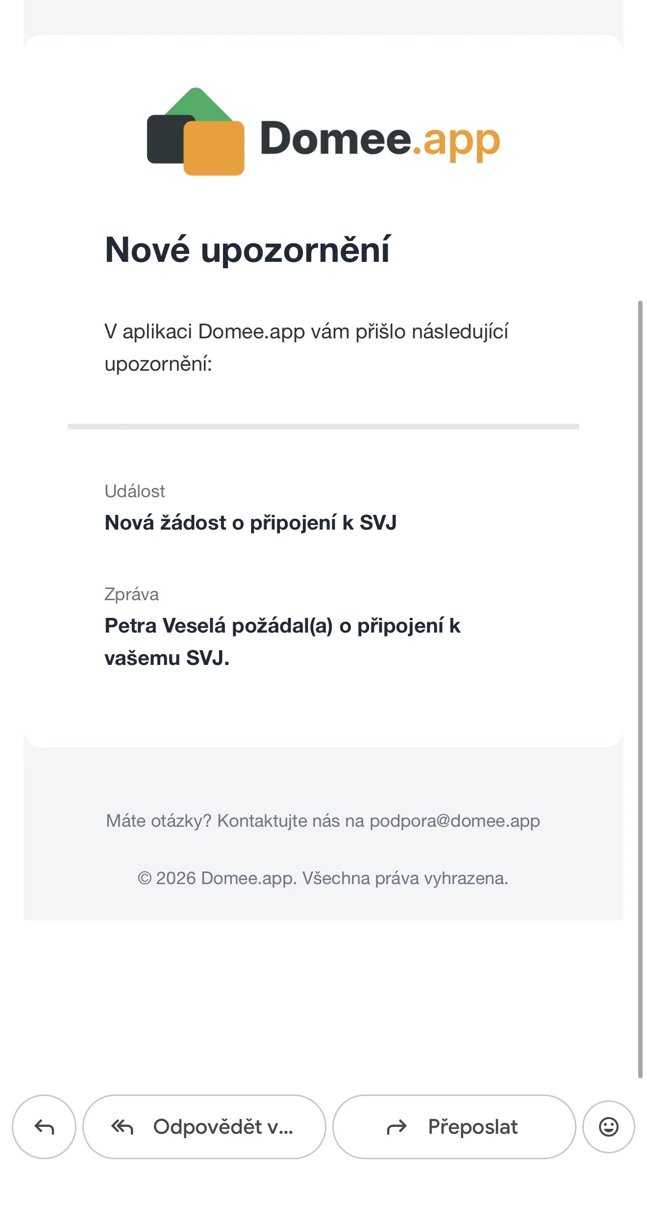 E-mailové upozornění na žádost