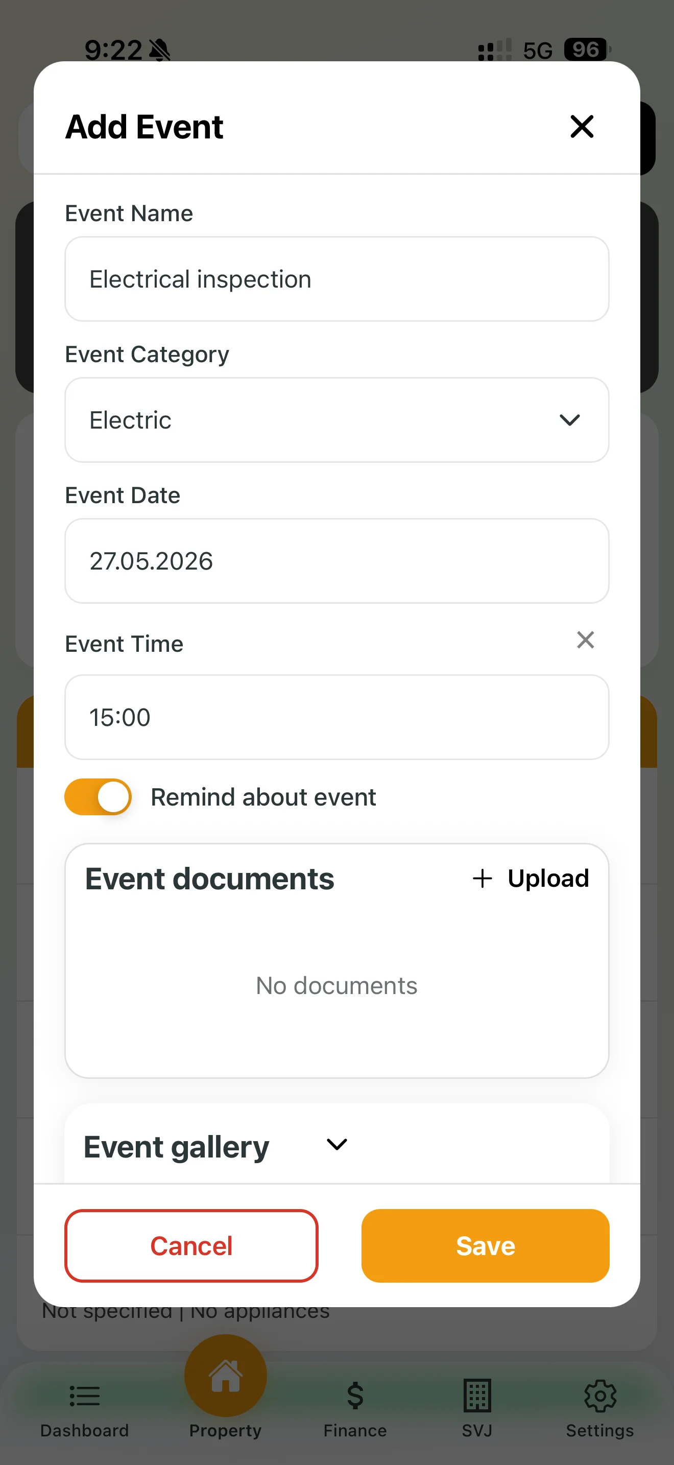 Form for scheduling an inspection or check