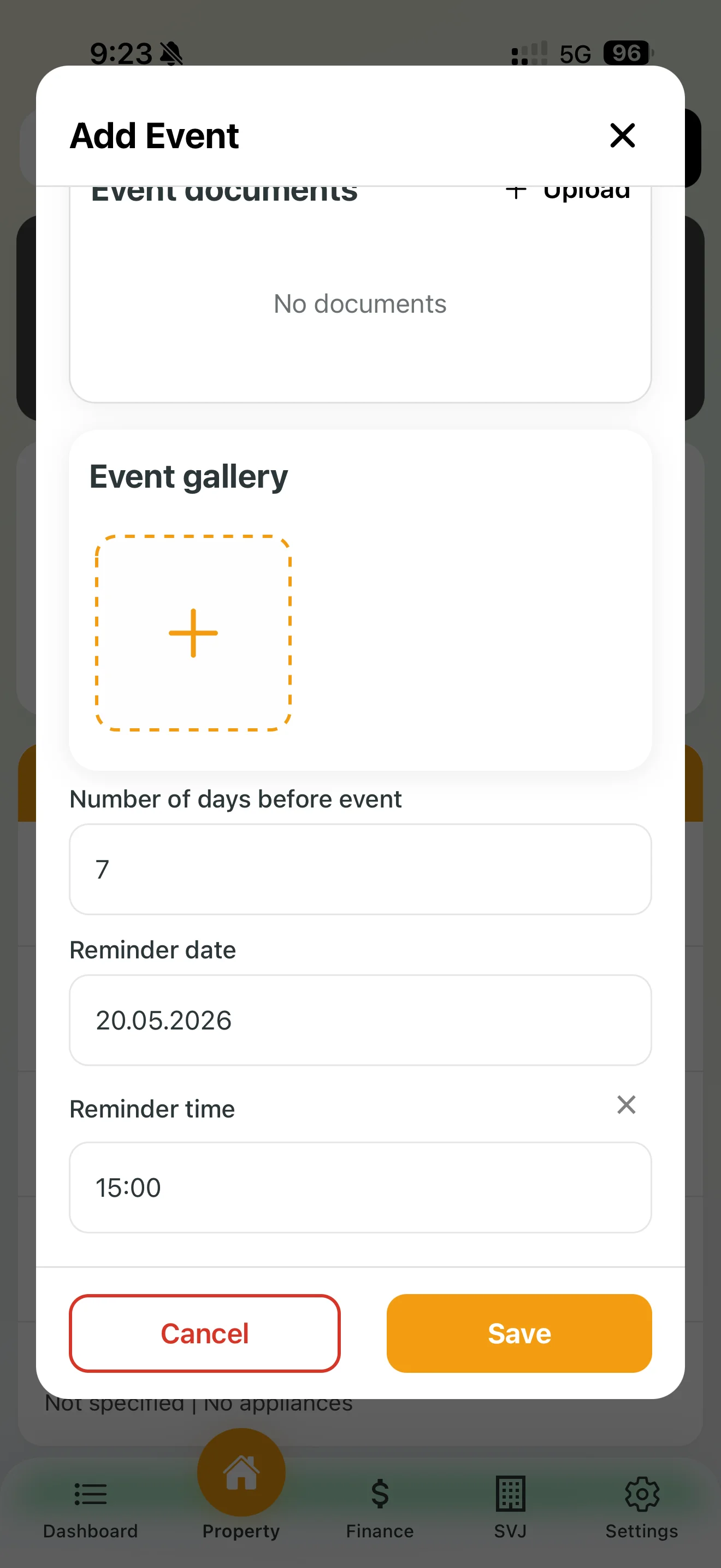 Setting a reminder before an inspection deadline