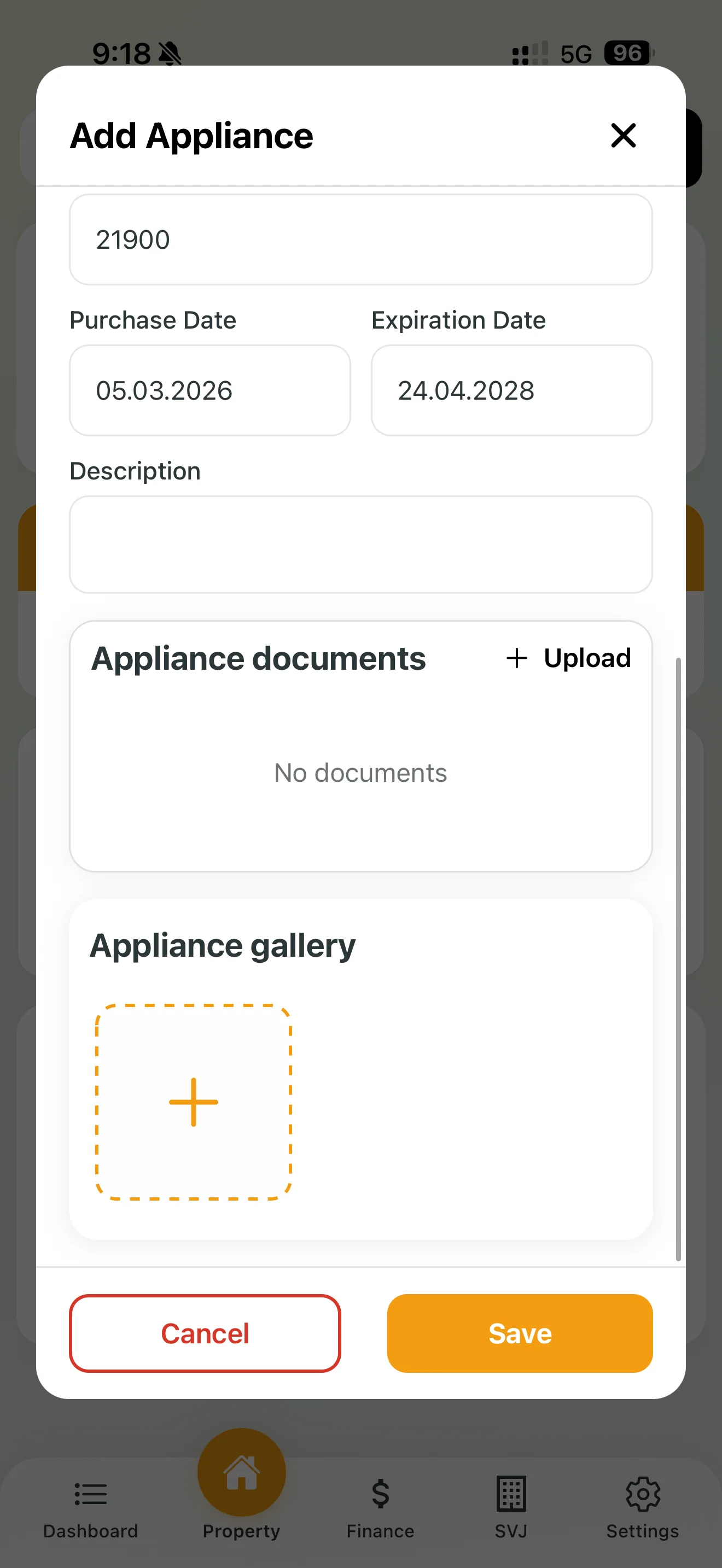 Uploading documents for an appliance