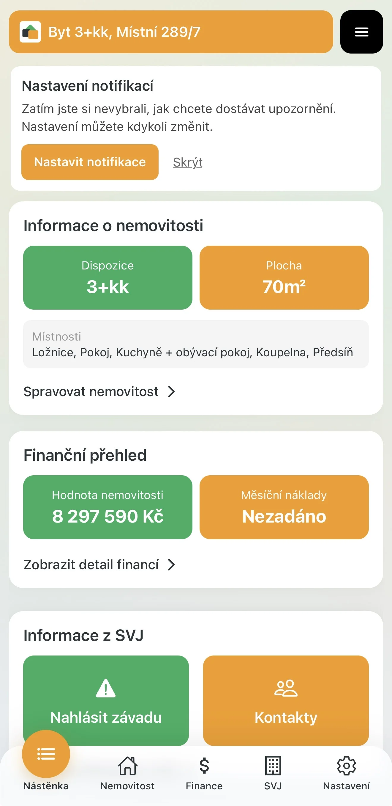 Nastavení notifikací v aplikaci