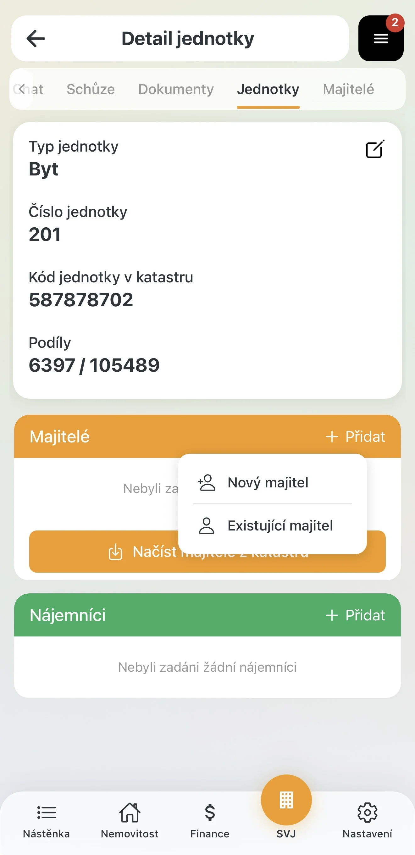 Formulář pro zadání nového majitele