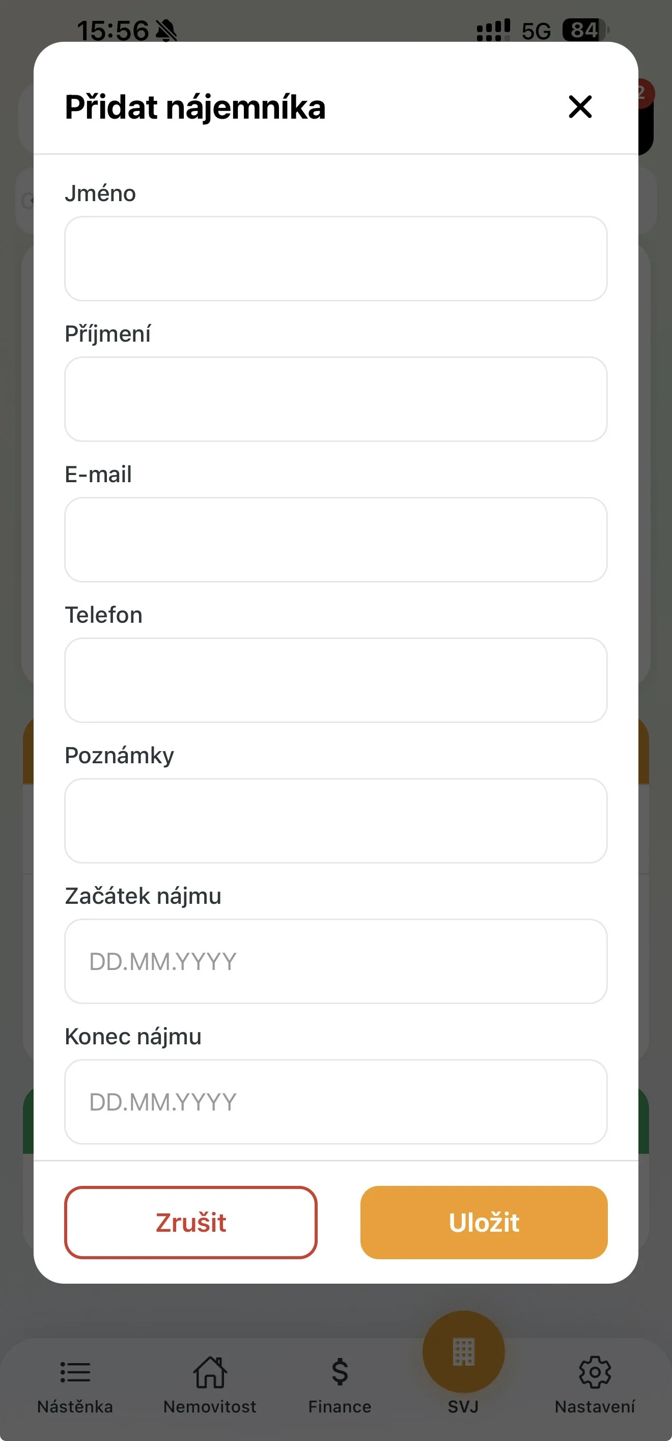 Přidání nájemníka k jednotce