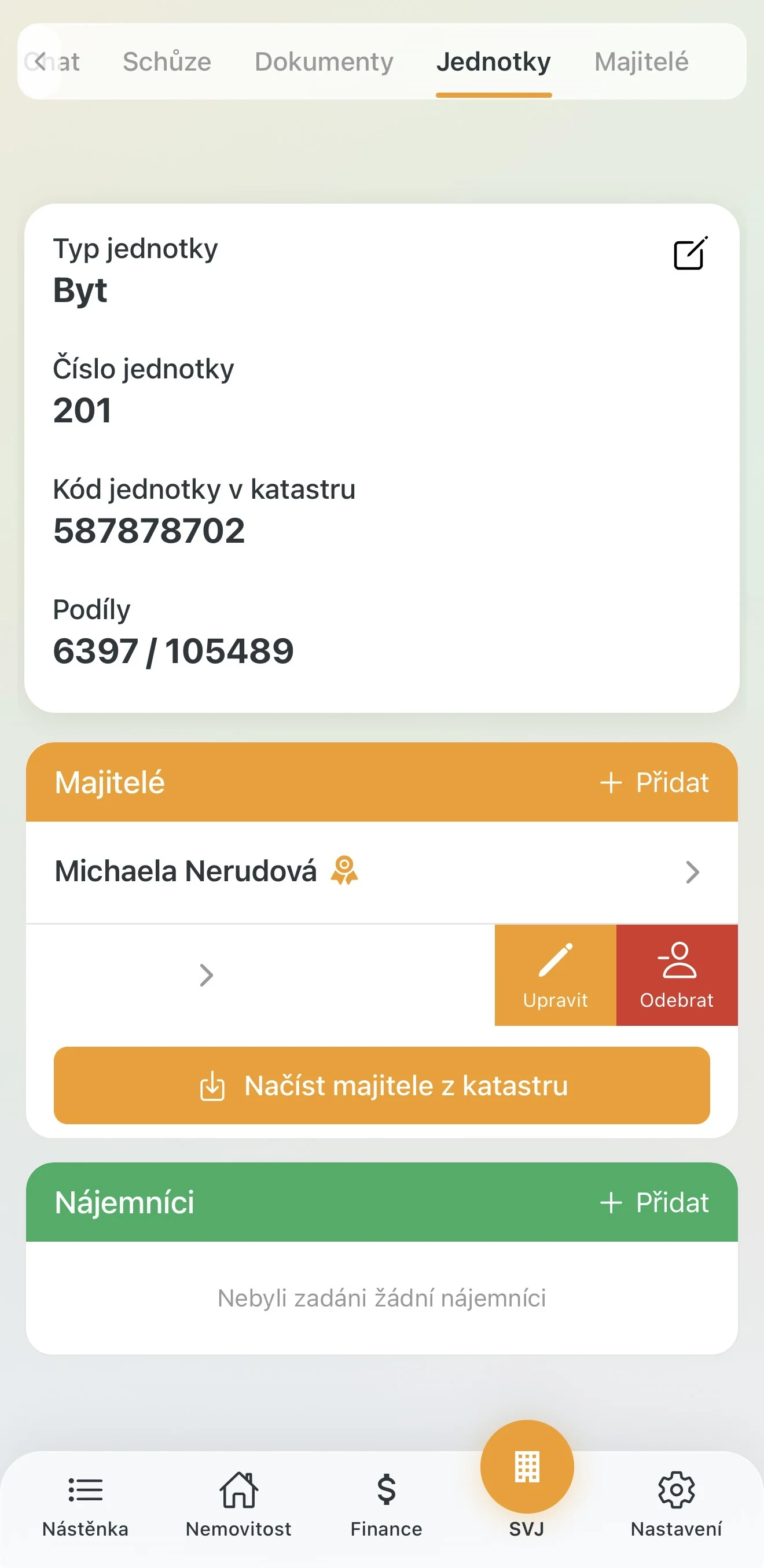 Odebrání majitele z jednotky