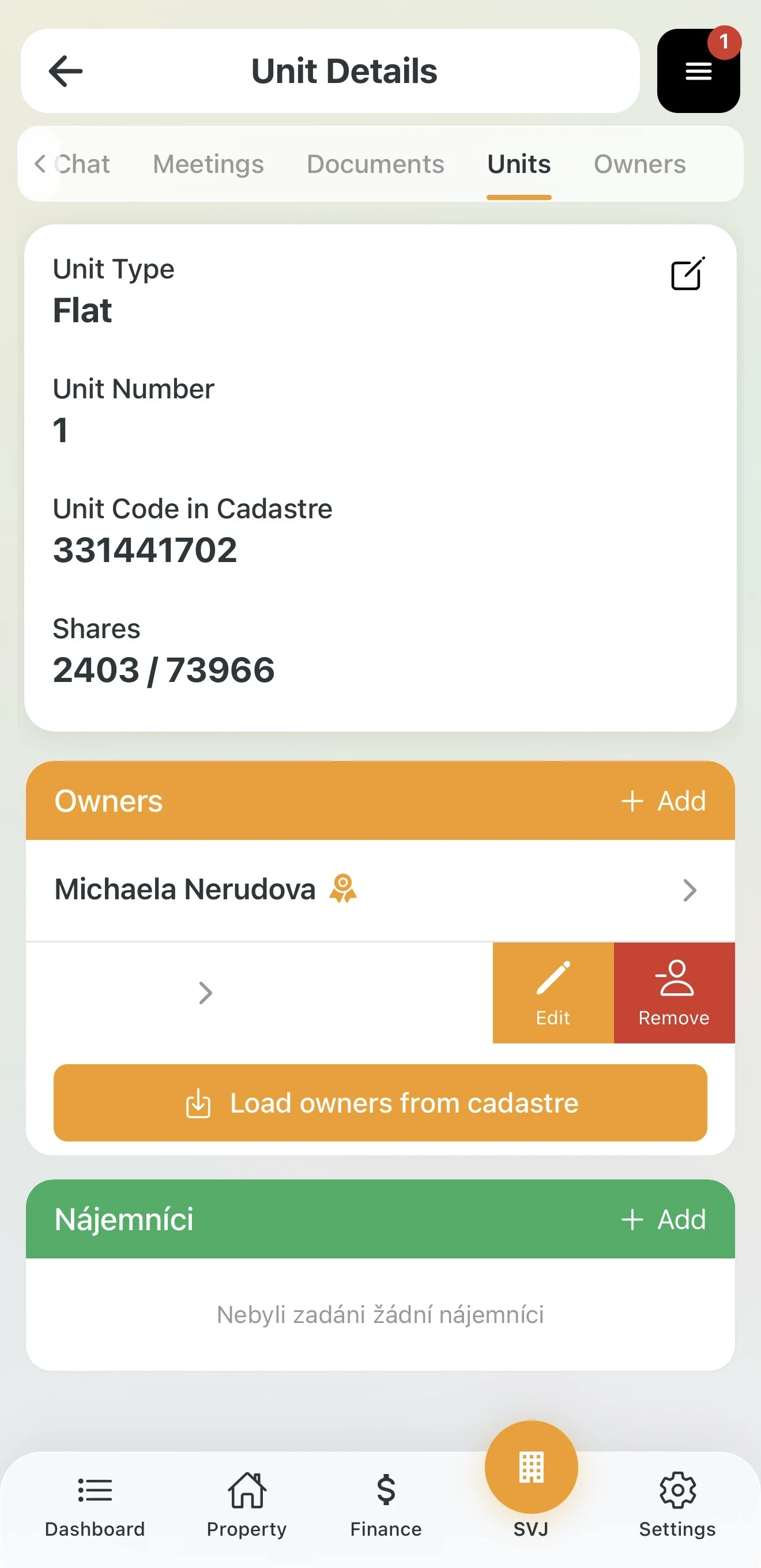 Removing an owner from a unit