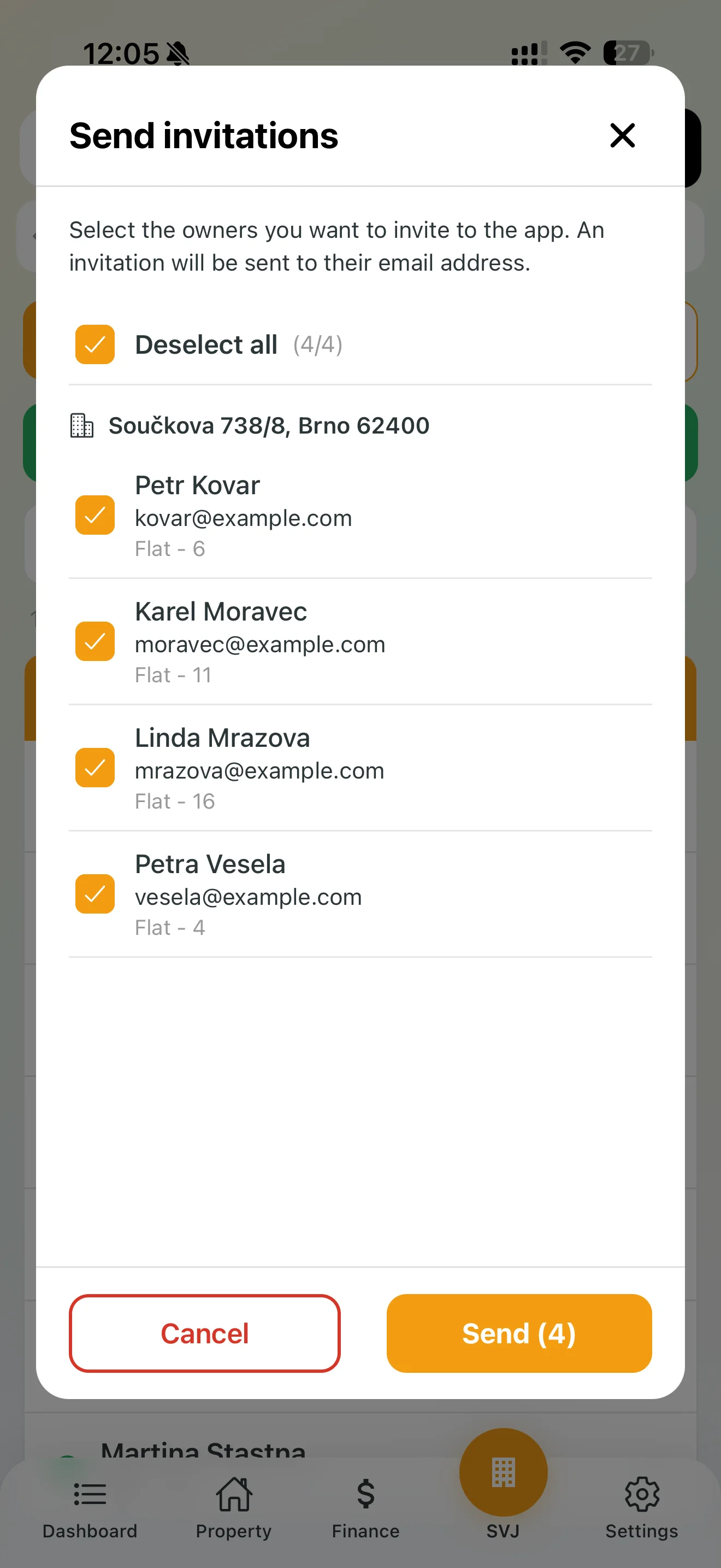 Sending invitations to owners