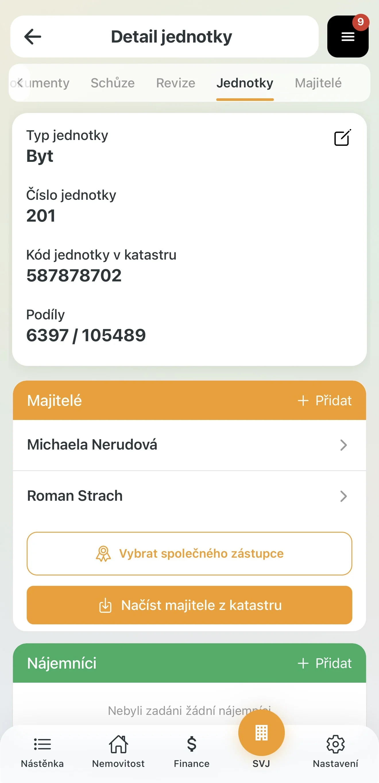 Výběr společného zástupce jednotky