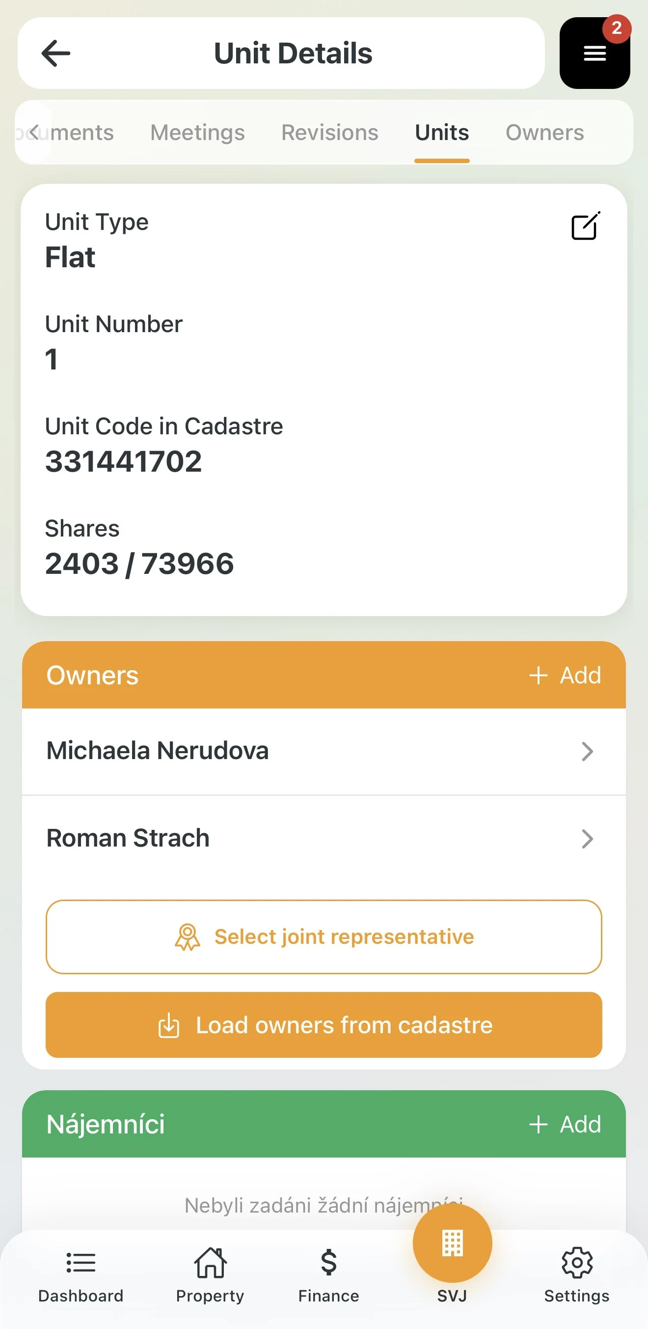Selecting the shared representative for a unit
