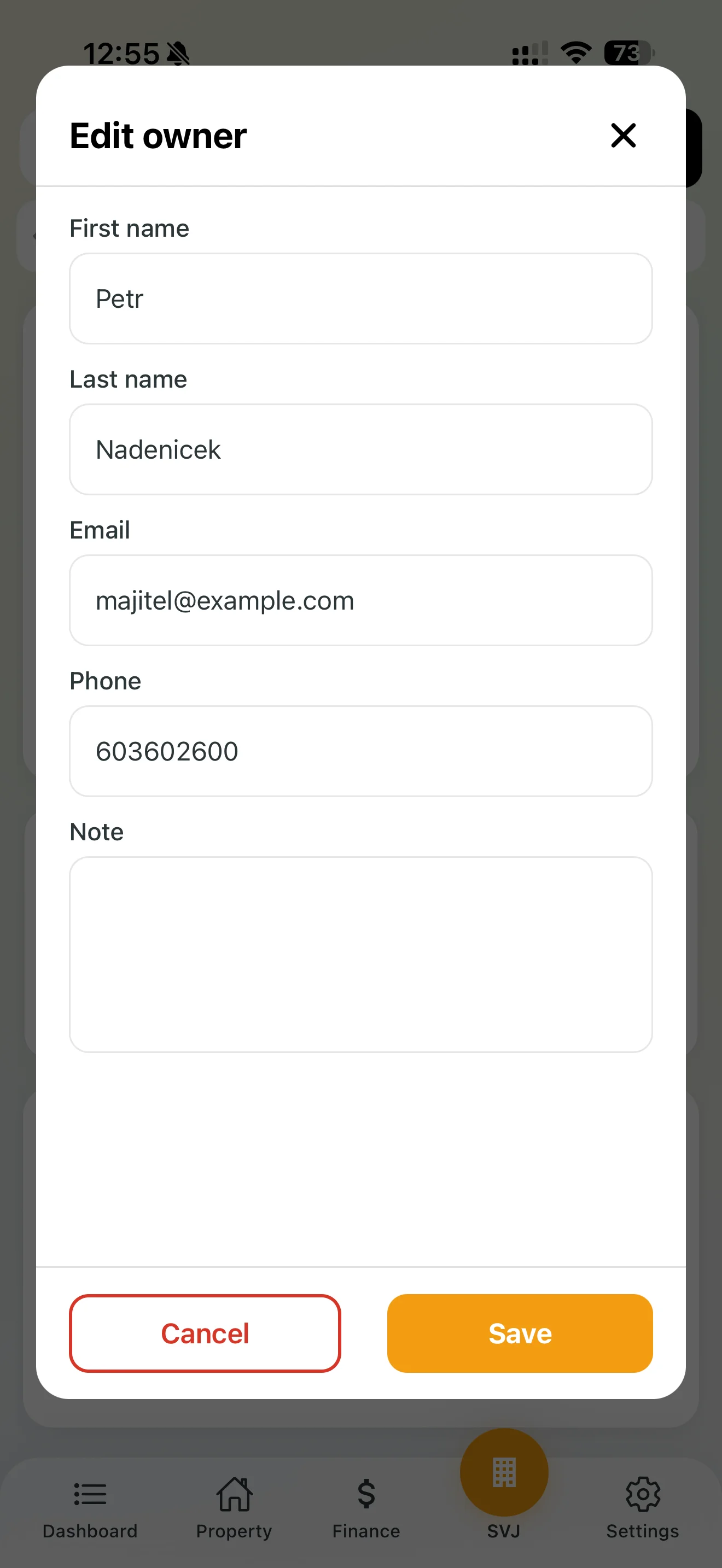 Editing owner details