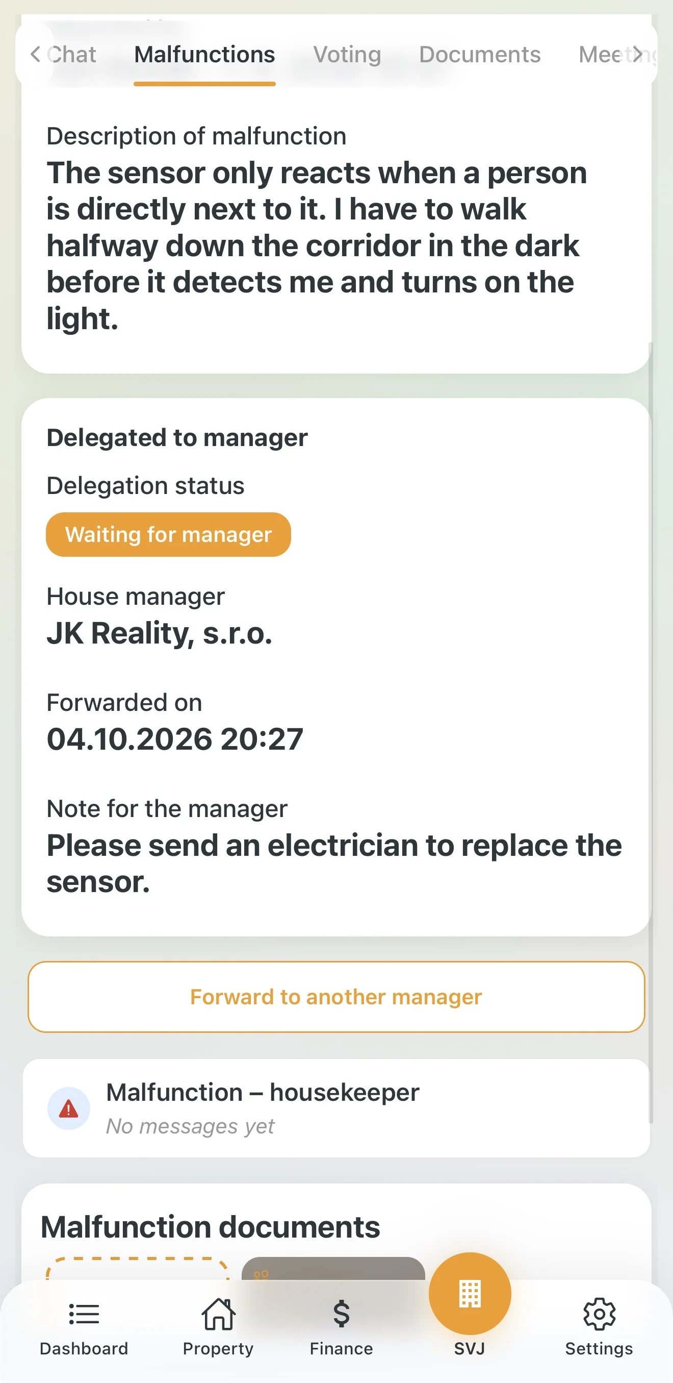 Delegated to manager card with the Waiting for manager status
