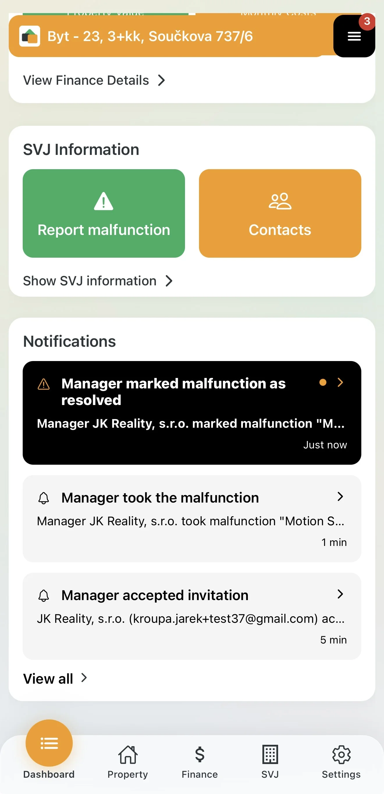 Manager notifications on the Dashboard