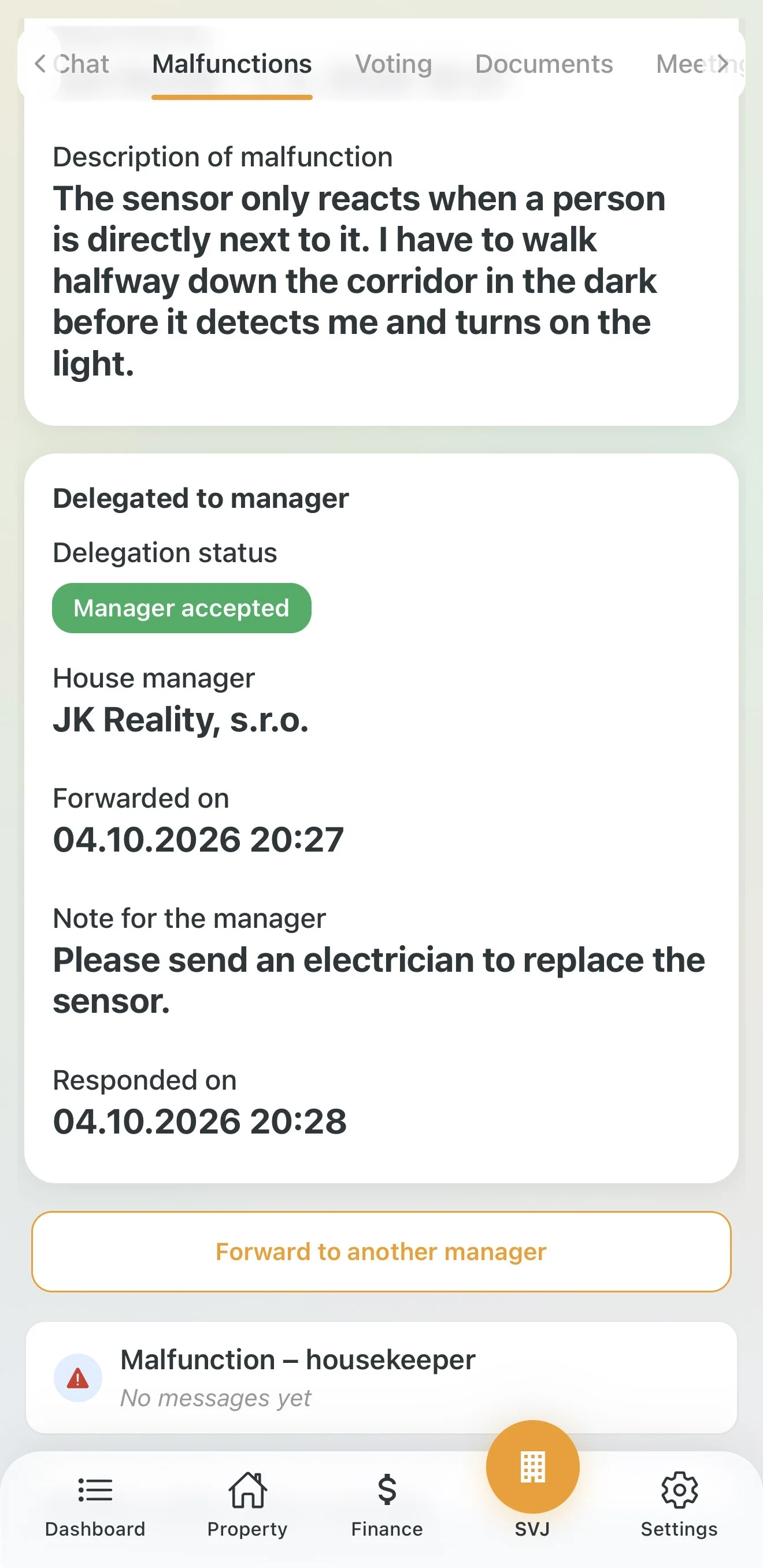 Manager accepted delegation status with response date